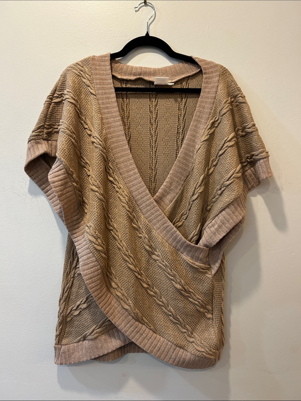 Simple Taupe Cable-Knit V-Neck Wrap Sweater